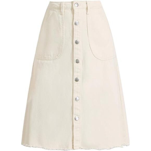 Dresses & Skirts - Women's Denim Skirts Raw Hem Button Down Beige
